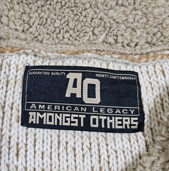 AO Amongst Others Men's Large Cable Knit Sherpa Lined Sweater Tan Shawl Collar - Picture 4 of 7